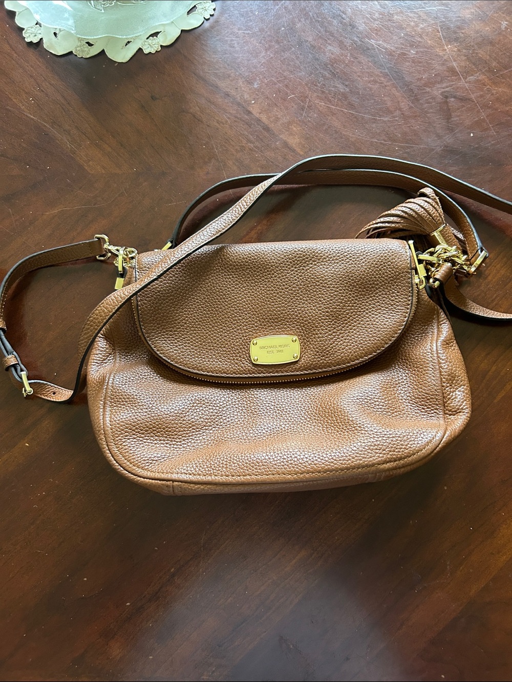 Michael Kors Camel Brown Pebbled Leather Crossbody Bag with Gold Hardware